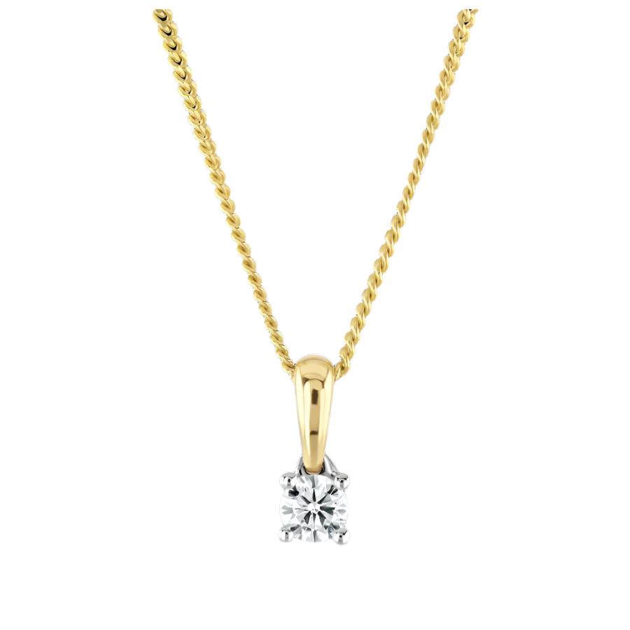 Dipples-18ct Yellow Gold Claw Set 0.12ct Round Brilliant Cut Diamond Pendant-Dipples Jewellers