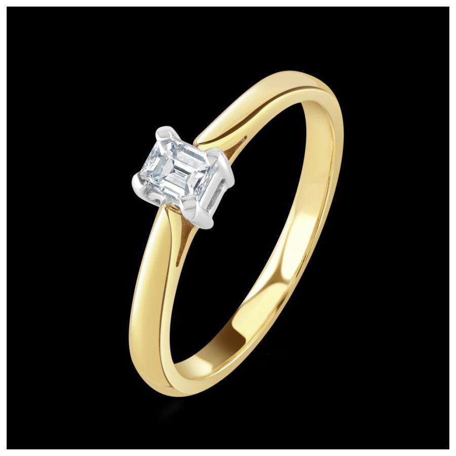 Dipples-18ct yellow gold claw set emerald cut solitaire Diamond ring-Dipples Jewellers