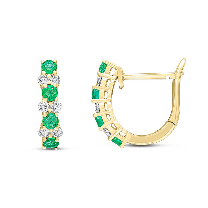 Dipples-18ct yellow gold emerald and claw set hoop earrings-Dipples Jewellers