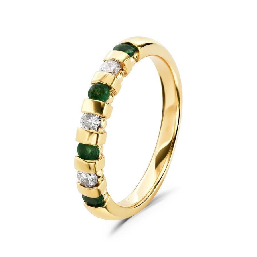 Dipples-18ct Yellow Gold Emerald & Diamond Bar Set Half Eternity Ring-Dipples Jewellers