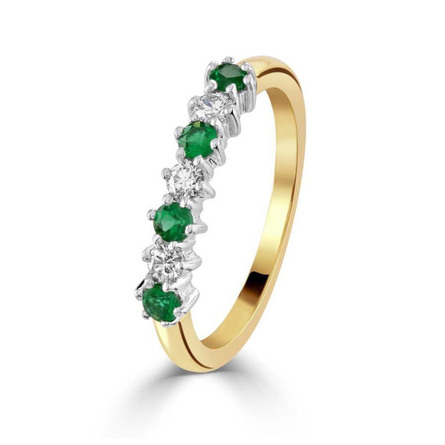 Dipples-18ct Yellow Gold Emerald & Diamond Claw Set Half Eternity Ring-Dipples Jewellers