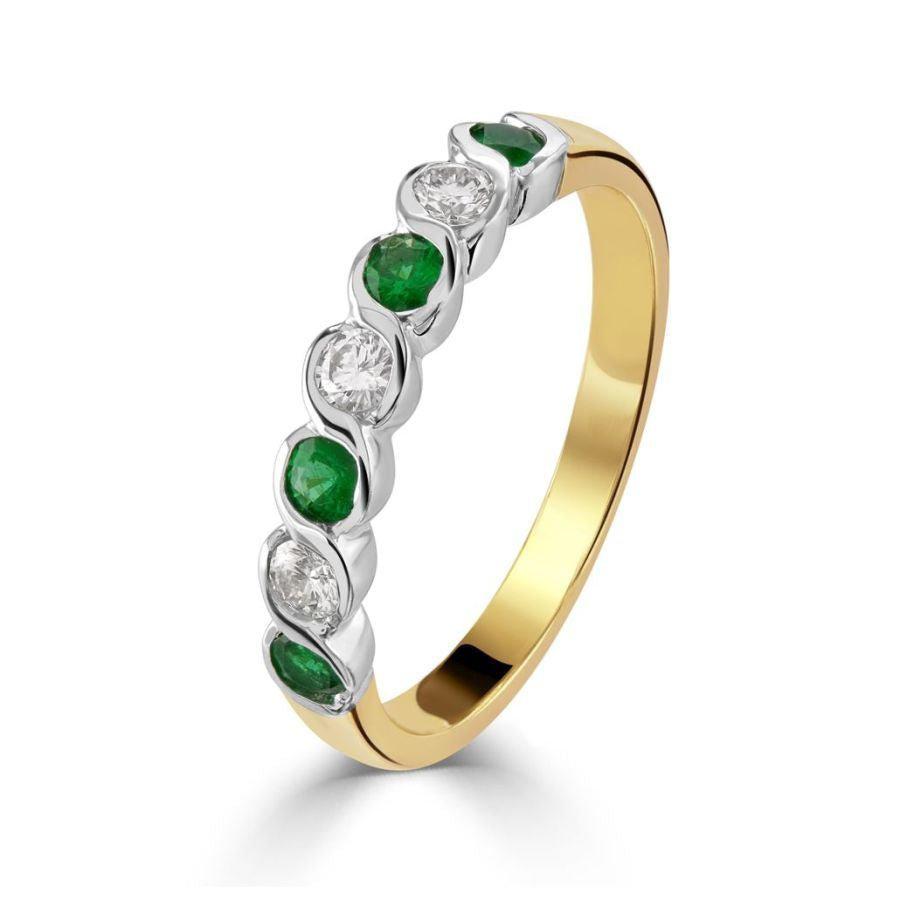 Dipples-18ct Yellow Gold Emerald & Diamond Half Eternity Ring-Dipples Jewellers