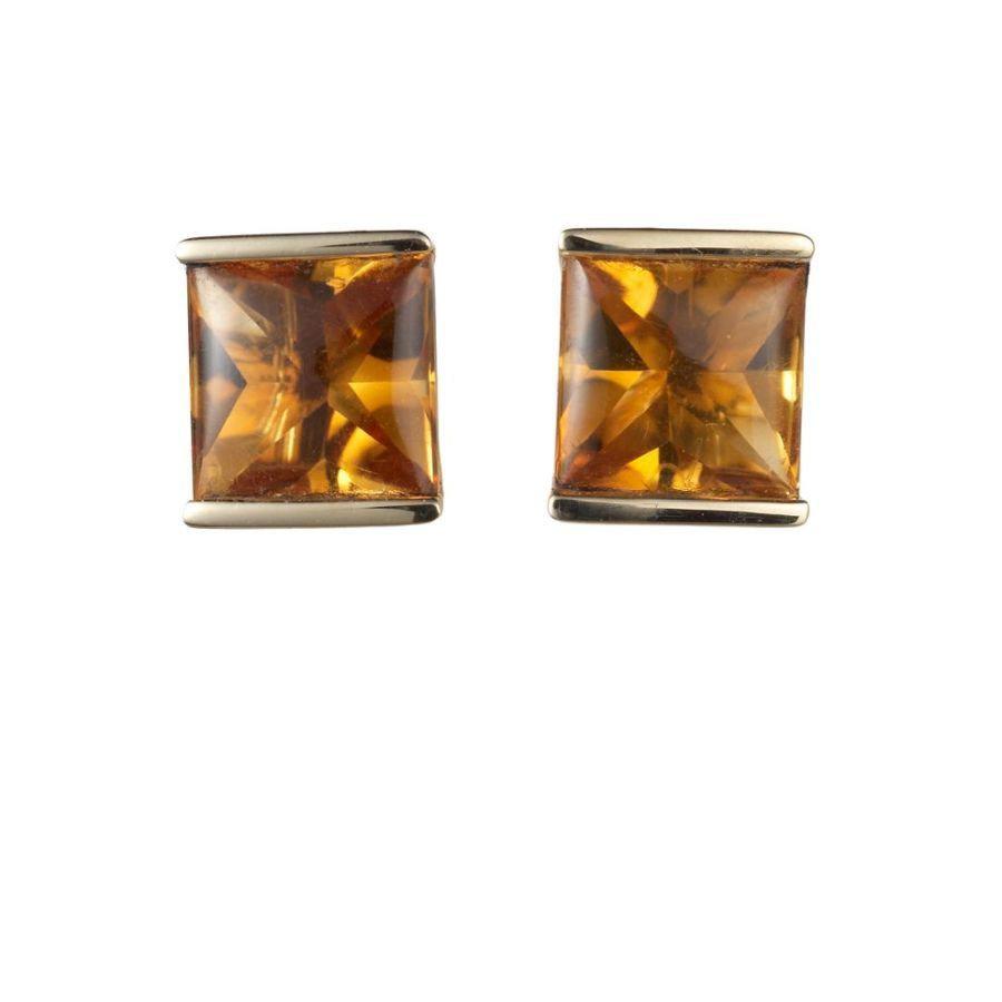 Dipples-18ct Yellow Gold Half Bezel Set Square Cut Citrine Stud Earrings-Dipples Jewellers
