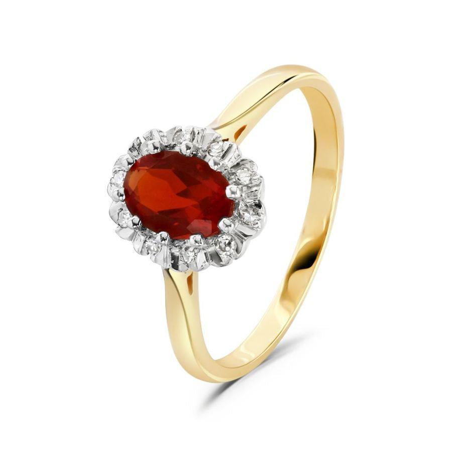 Dipples-18ct Yellow Gold Oval Cut Fire Opal & Diamond Claw Set Cluster Ring-Dipples Jewellers