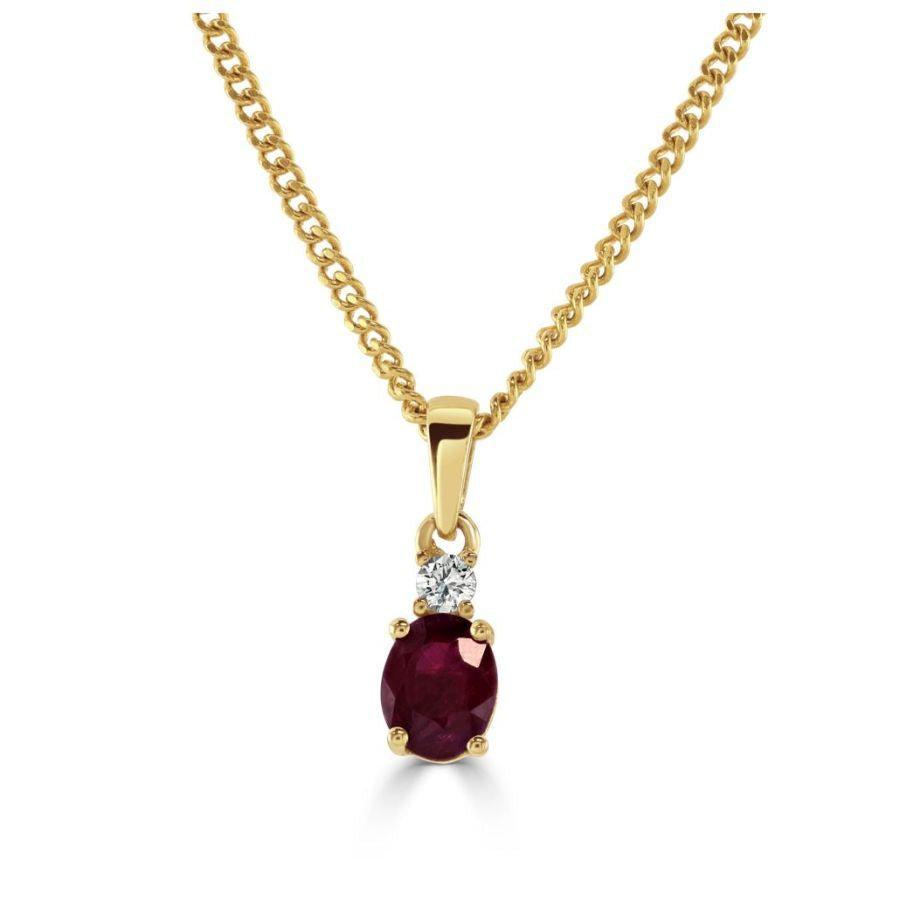 Dipples-18ct Yellow Gold Oval Cut Ruby & Round Brilliant Cut Diamond Drop Pendant-Dipples Jewellers