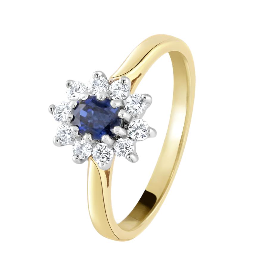 Dipples-18ct Yellow Gold Oval Cut Sapphire & Diamond Cluster Ring-Dipples Jewellers
