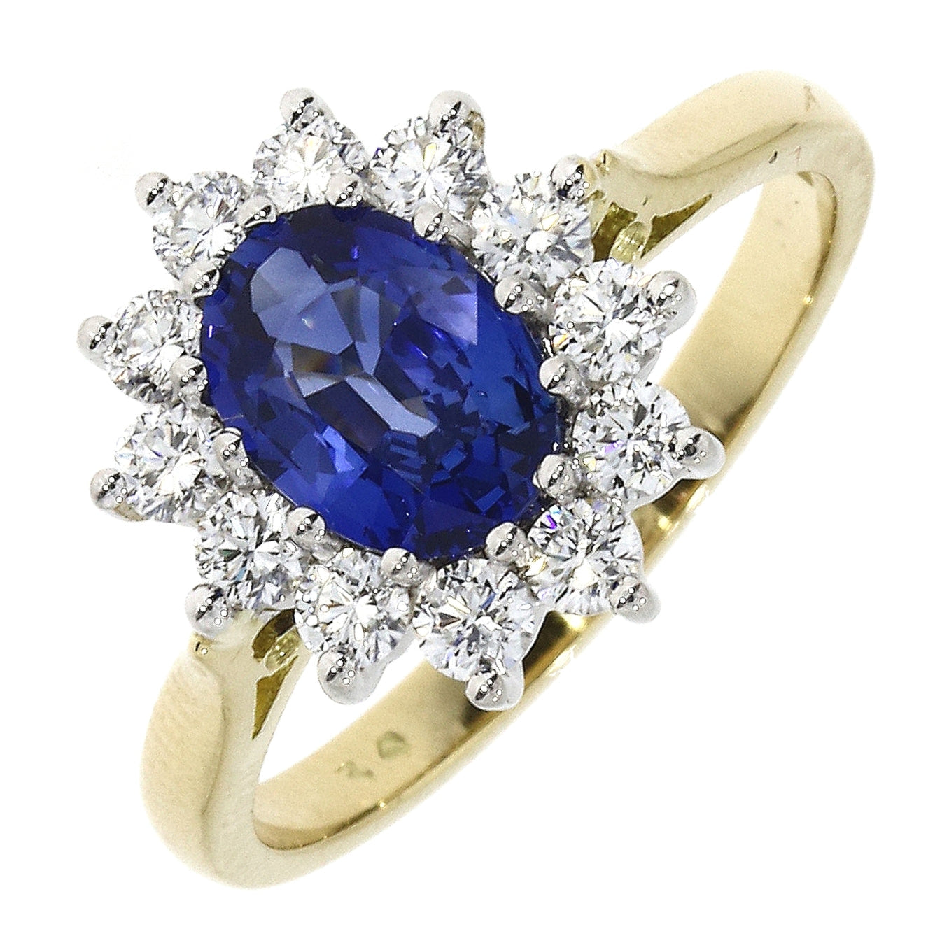 Dipples-18ct yellow gold oval sapphire and round brilliant cut diamond claw set ring-Dipples Jewellers