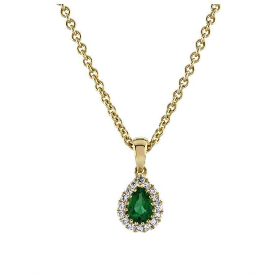 Dipples-18ct Yellow Gold Pear Cut Emerald & Diamond Cluster Pendant-Dipples Jewellers