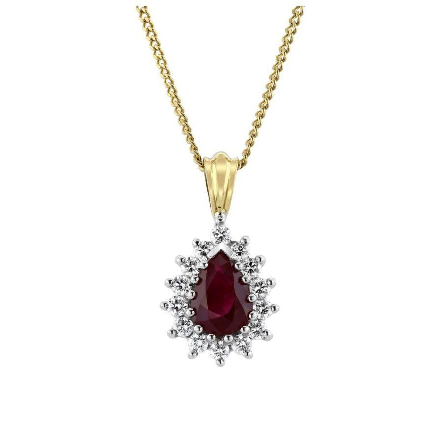 Dipples-18ct Yellow Gold Pear Cut Ruby & Diamond Cluster Pendant-Dipples Jewellers