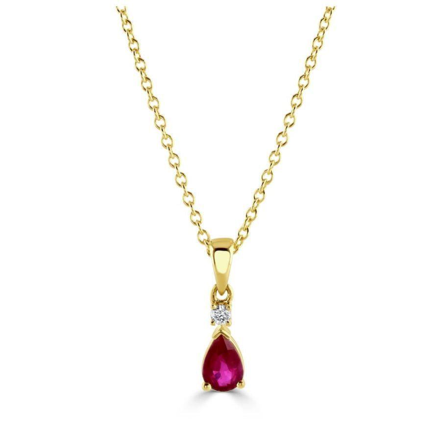 Dipples-18ct Yellow Gold Pear Cut Ruby & Round Brilliant Cut Diamond Pendant-Dipples Jewellers