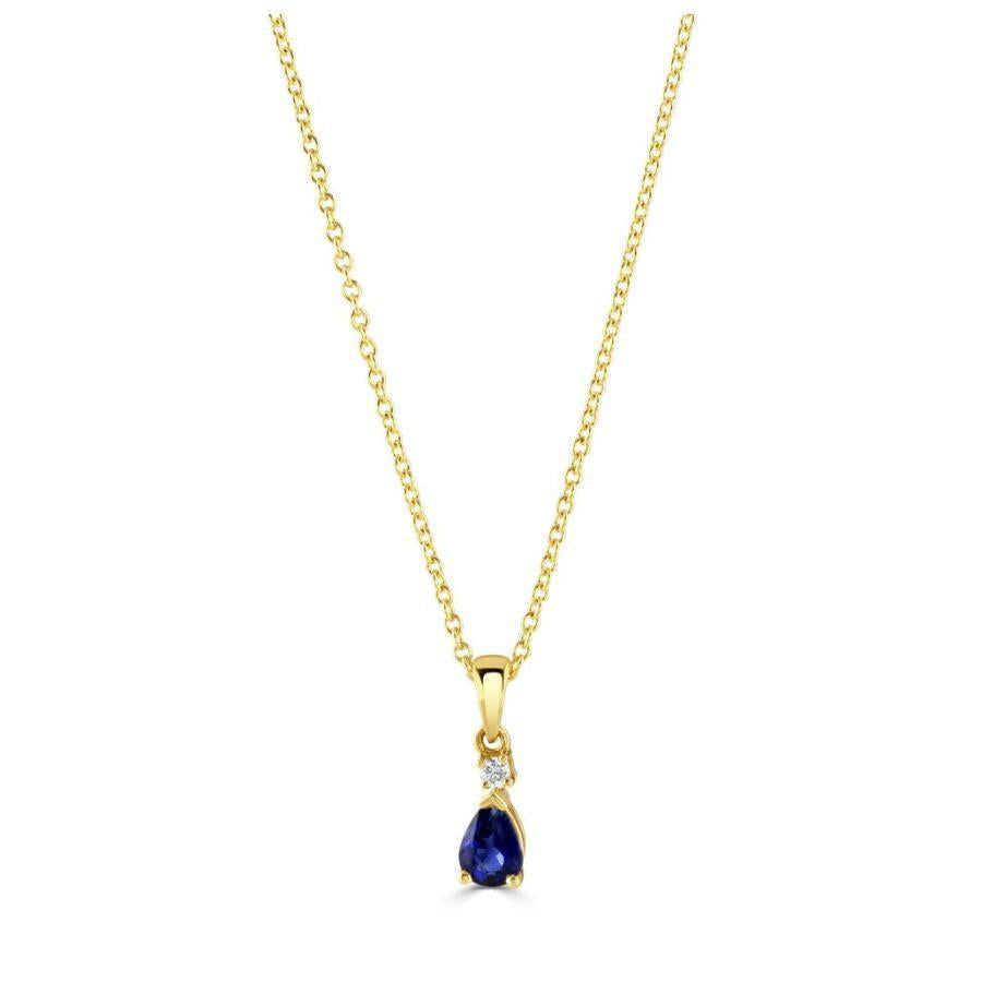 Dipples-18ct Yellow Gold Pear Cut Sapphire & Round Brilliant Cut Diamond Pendant-Dipples Jewellers