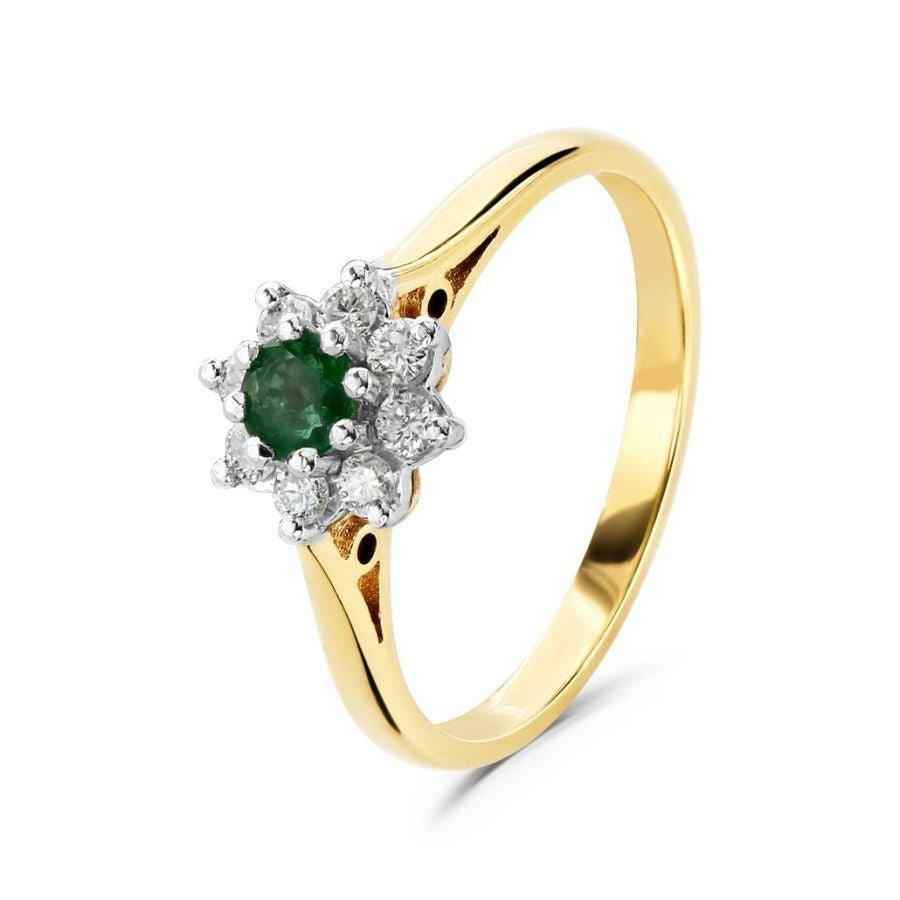 Dipples-18ct Yellow Gold Round Cut Emerald & Diamond Cluster Ring-Dipples Jewellers