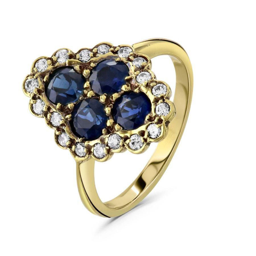 Dipples-18ct Yellow Gold Sapphire & Diamond Set Vintage Style Dress Ring-Dipples Jewellers