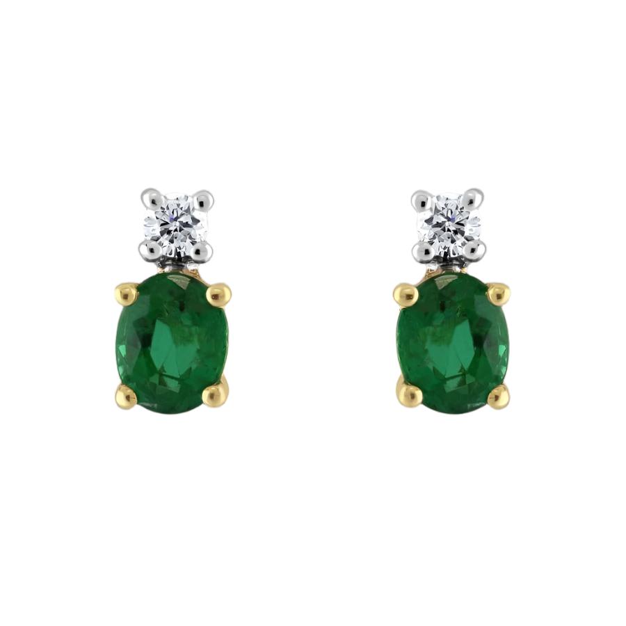 Dipples-18ct Yellow & White Gold Oval Cut Emerald & Diamond Drop Earrings-Dipples Jewellers