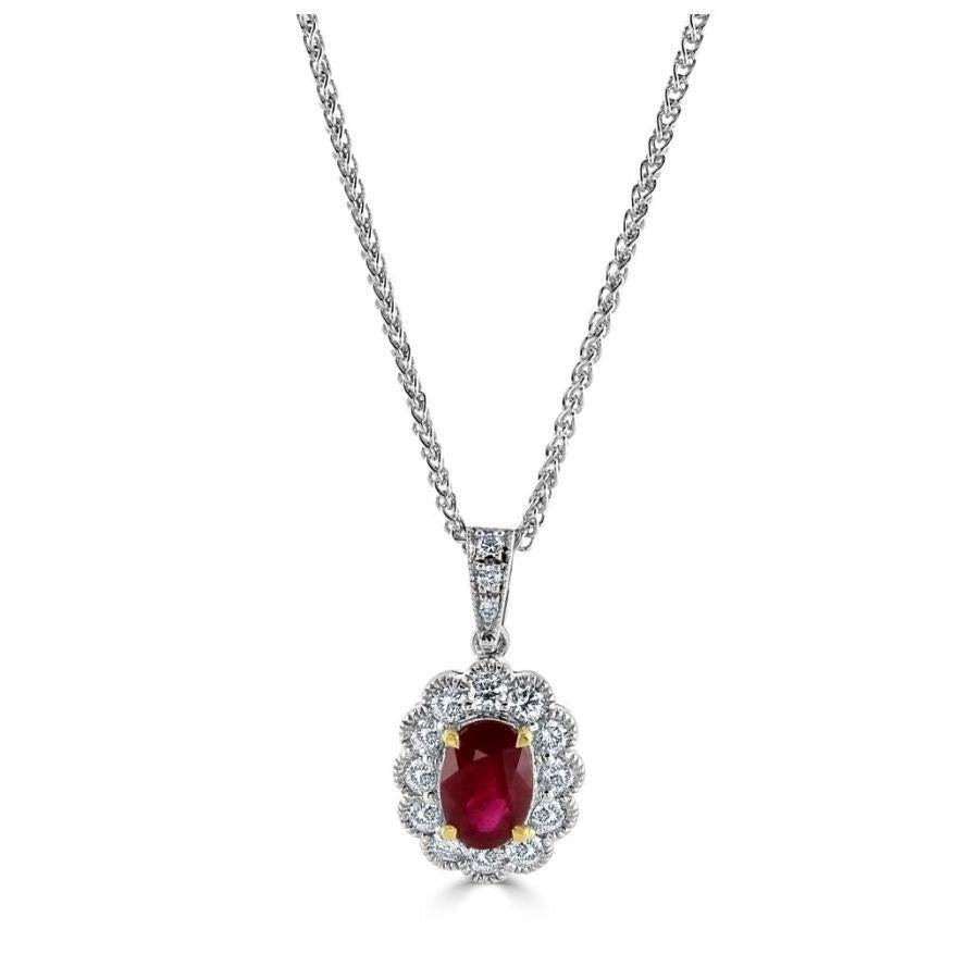 Dipples-18ct Yellow & White Gold Oval Cut Ruby & Diamond Cluster Pendant-Dipples Jewellers