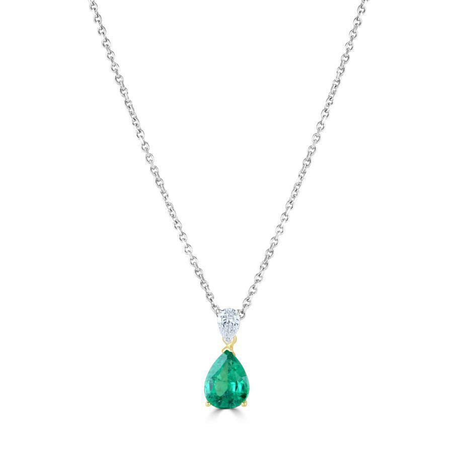 Dipples-18ct Yellow & White Gold Pear Cut Emerald & Diamond Pendant-Dipples Jewellers