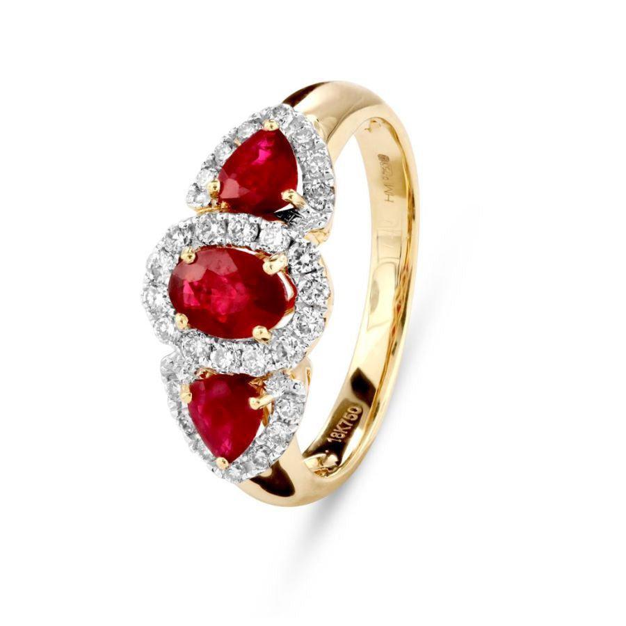 Dipples-18ct yellow & white gold Ruby & Diamond triple cluster ring-Dipples Jewellers