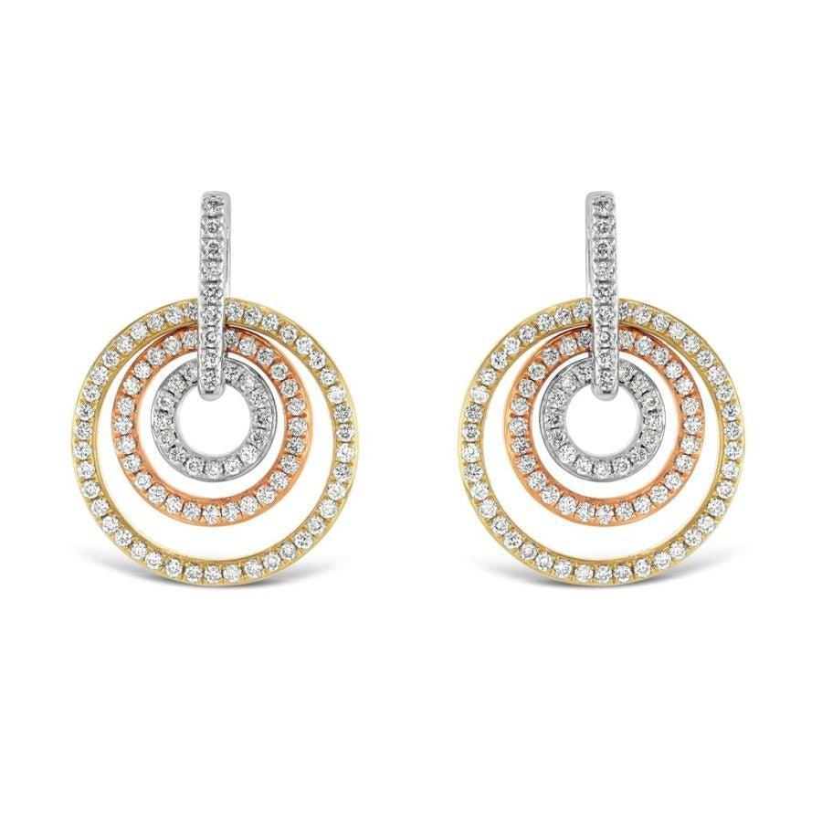 Dipples-18ct Yellow, White & Rose Gold Diamond Set Concentric Circle Drop Earrings-Dipples Jewellers