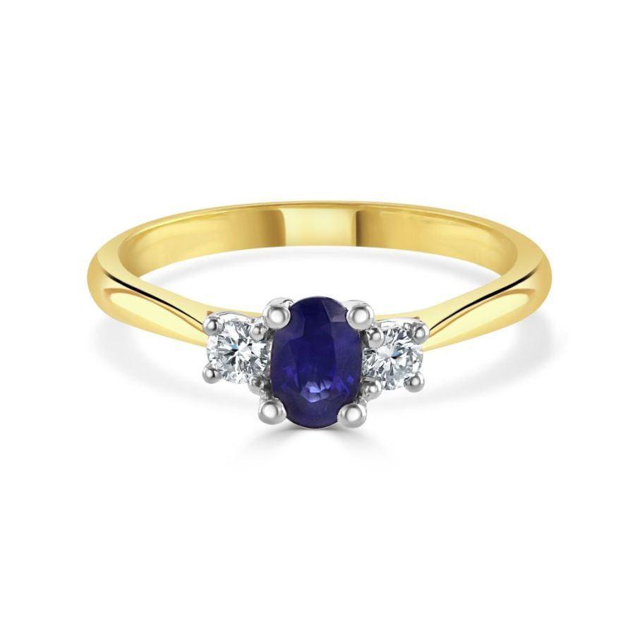 Dipples-18yw ovl Sapp & 2 BC Diam clw ring-Dipples Jewellers
