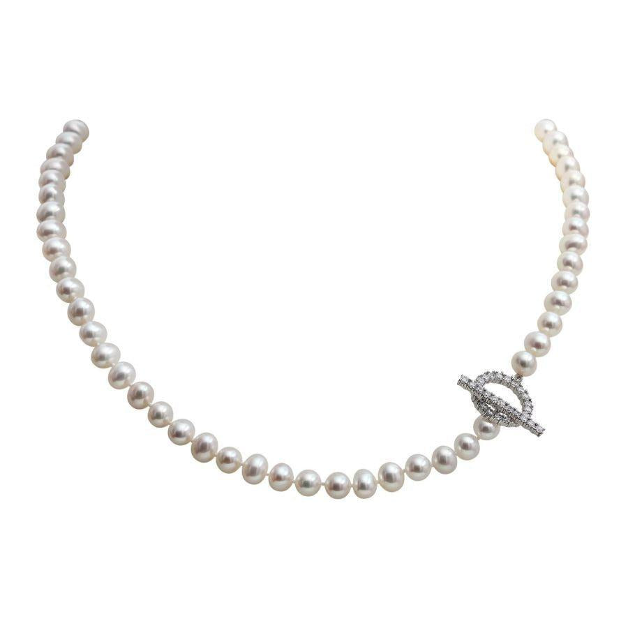 Dipples-6.0-6.5mm Cultured Frestwater Pearl Necklace with Cubic Zirconia Set T-Bar Clasp-Dipples Jewellers
