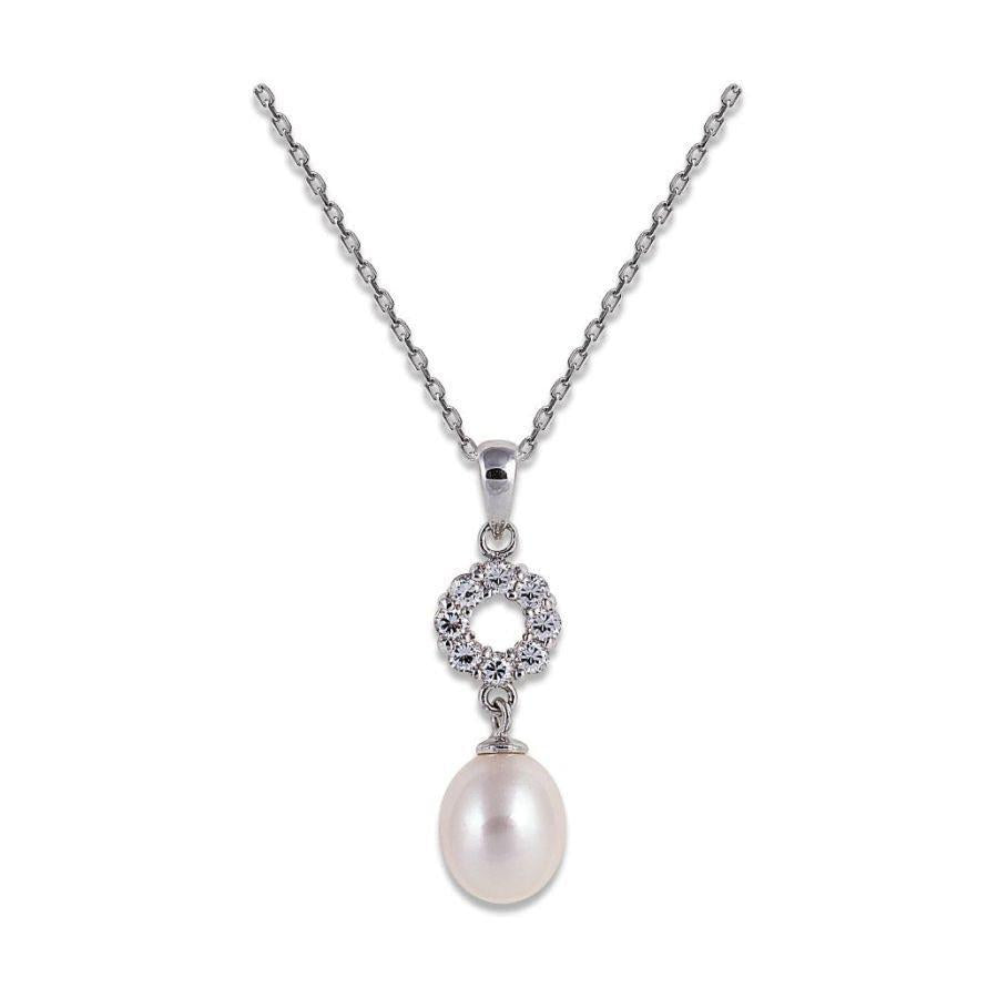 Dipples-8.0-8.5mm Cultured Freshwater Pearl & Cubic Zirconia Set Pendant-Dipples Jewellers