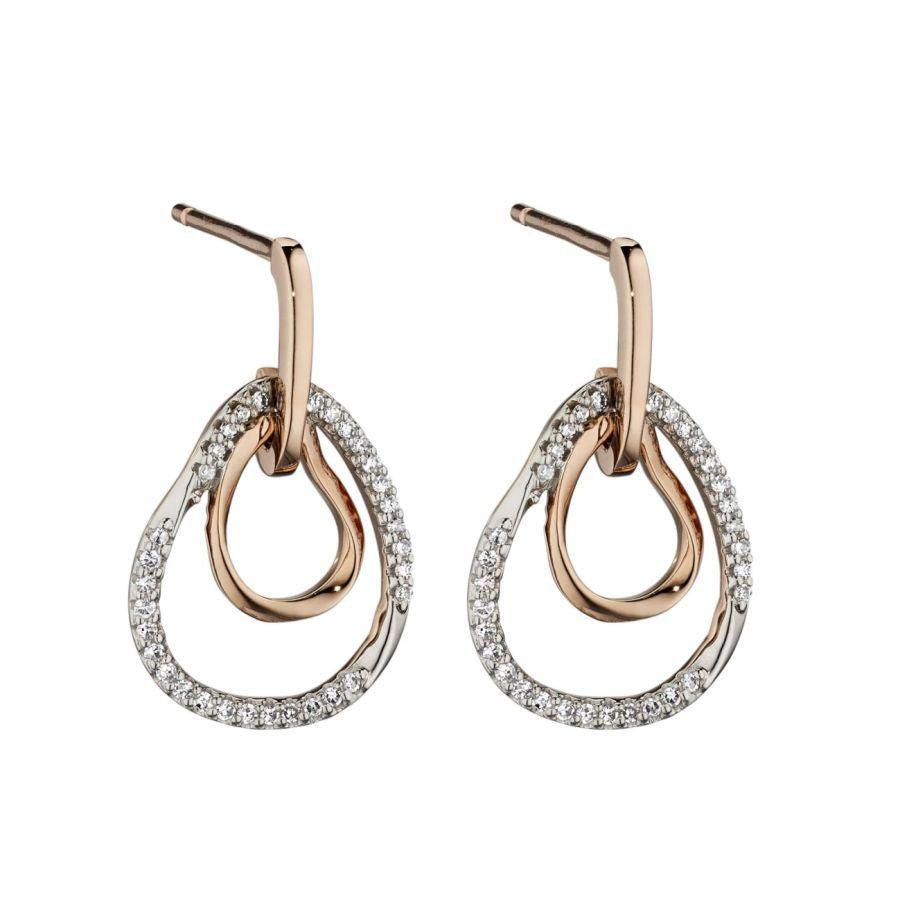Dipples-9ct Rose Gold Diamond Set Organic Shape Drop Earrings-Dipples Jewellers