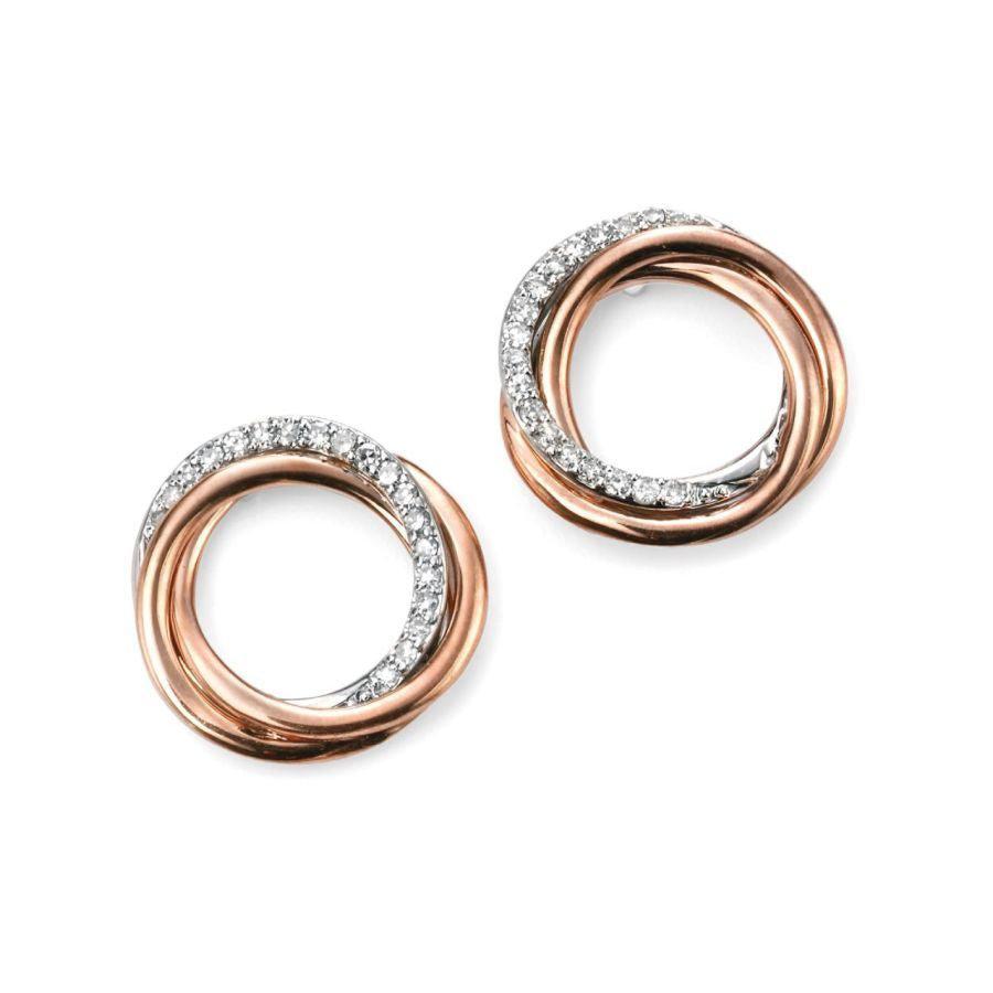 Dipples-9ct Rose Gold Double Interlocking Circle Diamond Set Earrings-Dipples Jewellers
