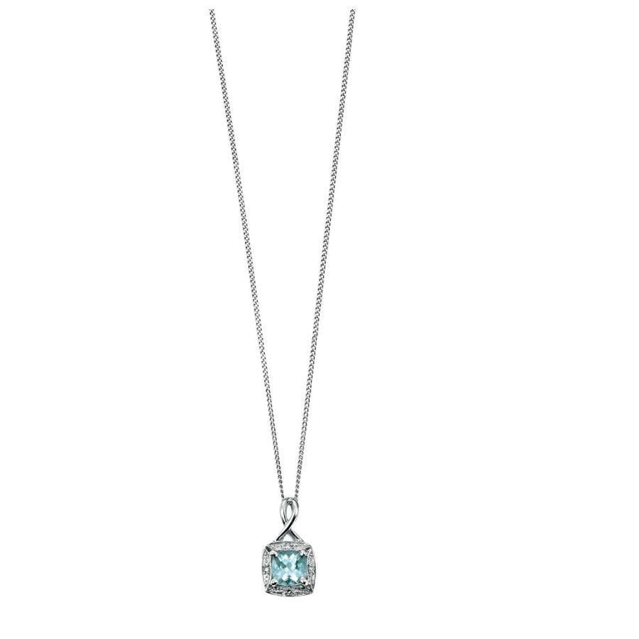 Dipples-9ct White Gold Aquamarine & Diamond Halo Cluster Pendant-Dipples Jewellers