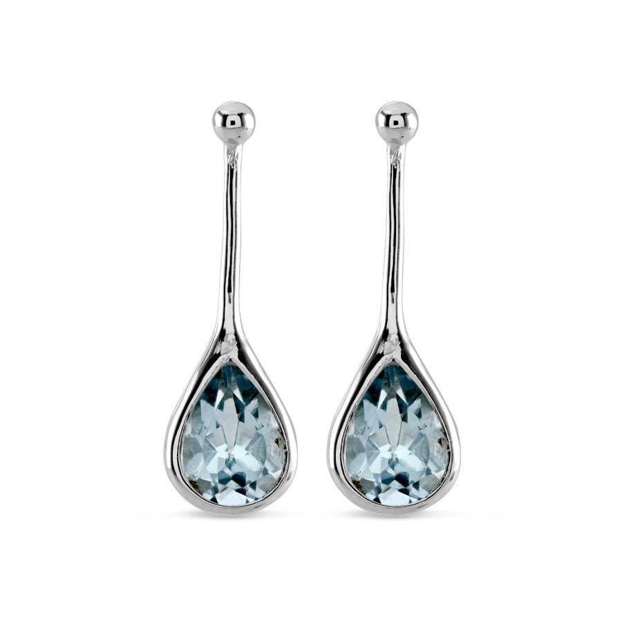 Dipples-9ct White Gold Blue Topaz Bezel Set Drop Earrings-Dipples Jewellers