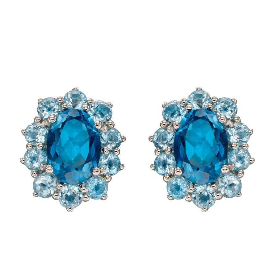 Dipples-9ct White Gold B'topaz/Dia Cluster-Dipples Jewellers