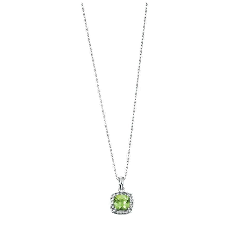 Dipples-9ct White Gold Cushion Cut Peridot & Diamond Halo Cluster Pendant-Dipples Jewellers
