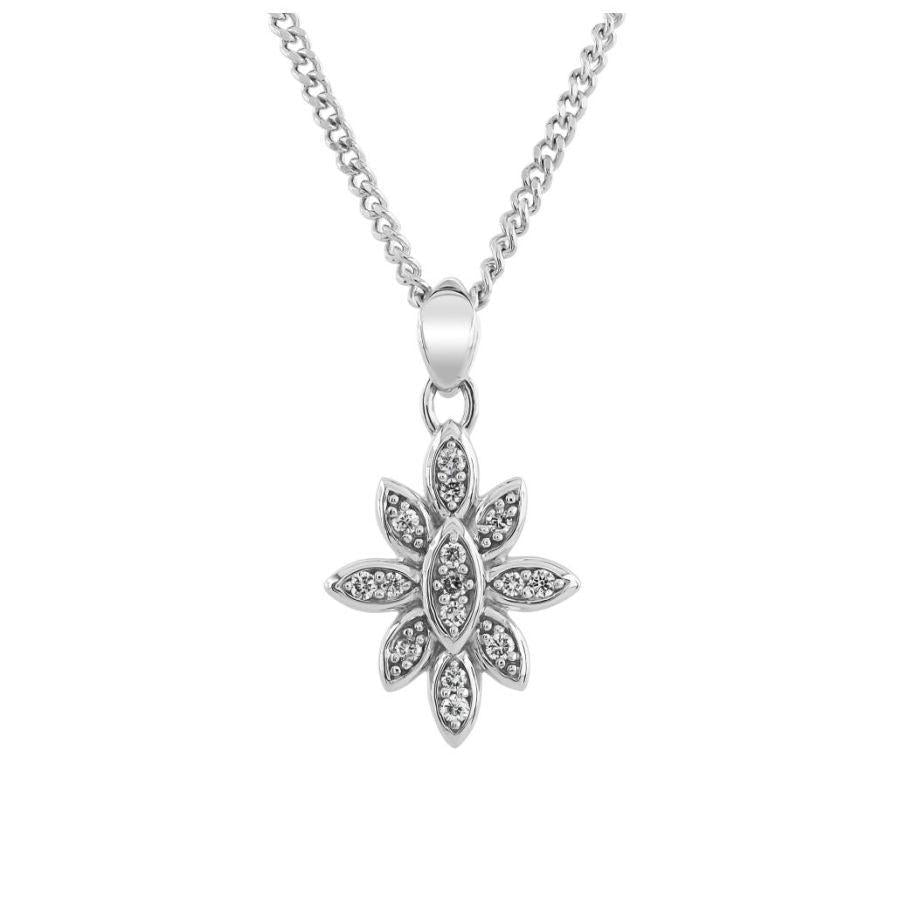 Dipples-9ct White Gold Diamond Set Flower Pendant-Dipples Jewellers