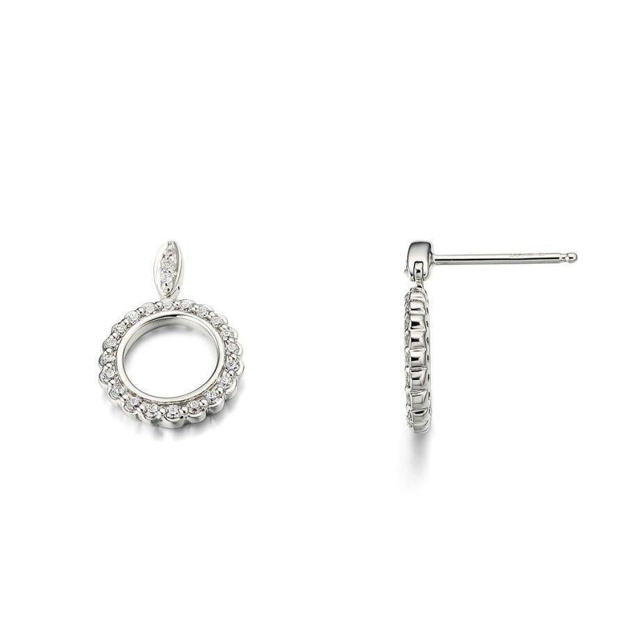 Dipples-9ct White Gold Diamond Set Open Circle Drop Earrings-Dipples Jewellers