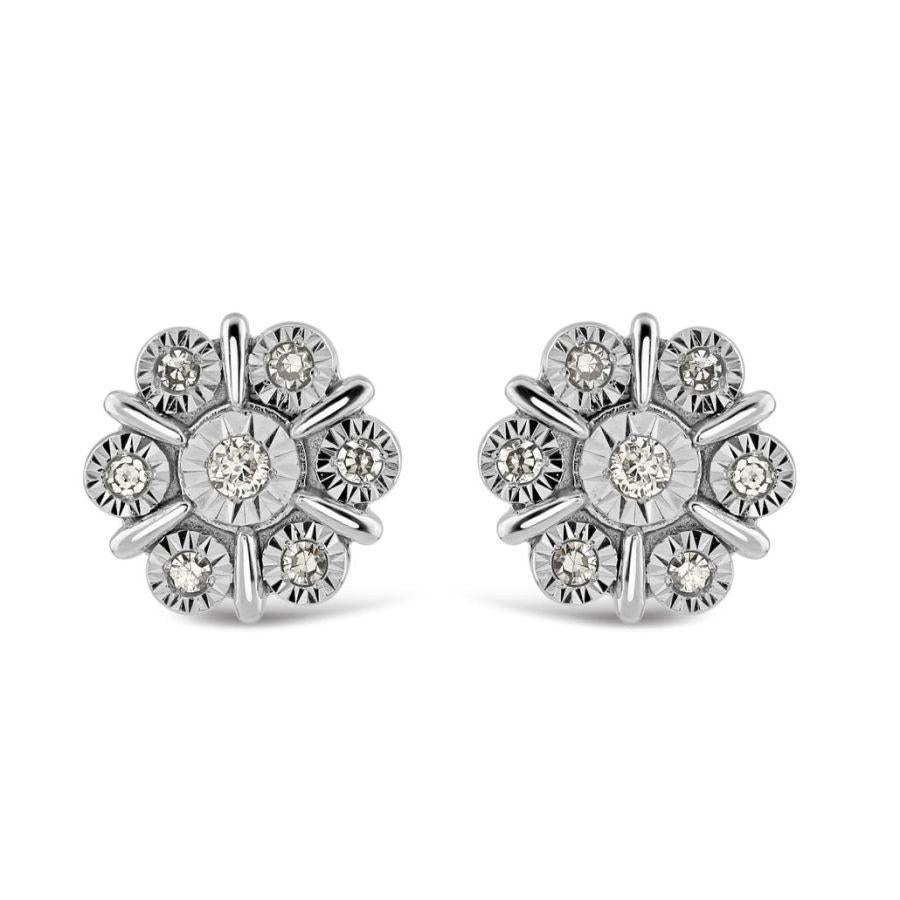 Dipples-9ct White Gold Illusion Set Diamond Flower Cluster Stud Earrings-Dipples Jewellers