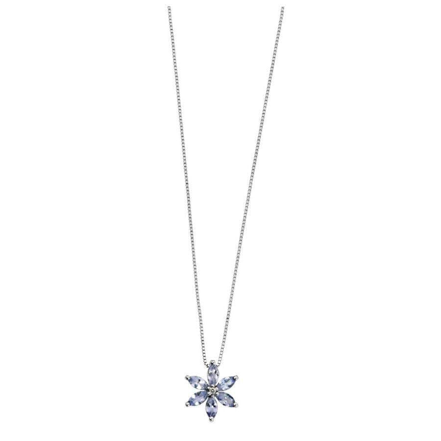 Dipples-9ct White Gold Marquise Cut Tanzanite & Diamond Flower Pendant-Dipples Jewellers
