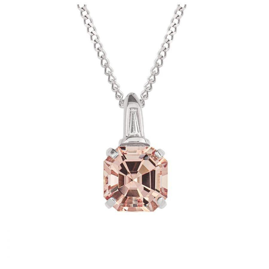 Dipples-9ct White Gold Octangonal Cut Morganite & Diamond Pendant-Dipples Jewellers