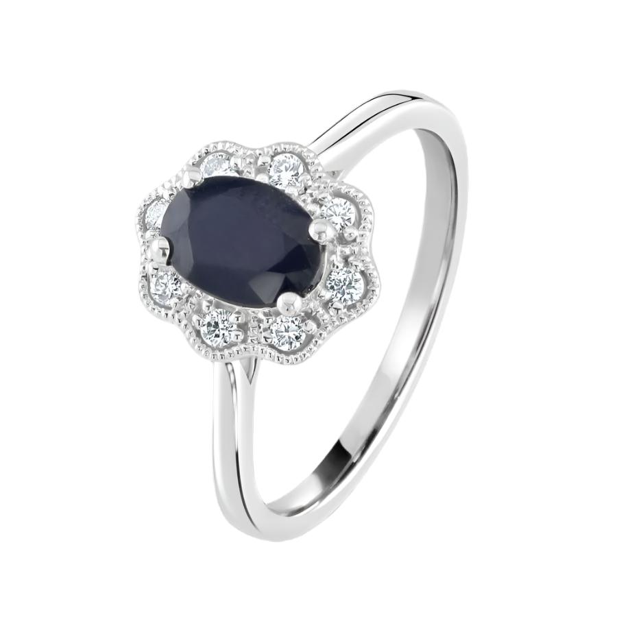 Dipples-9ct White Gold Oval Cut Sapphire & Diamond Cluster Ring-Dipples Jewellers