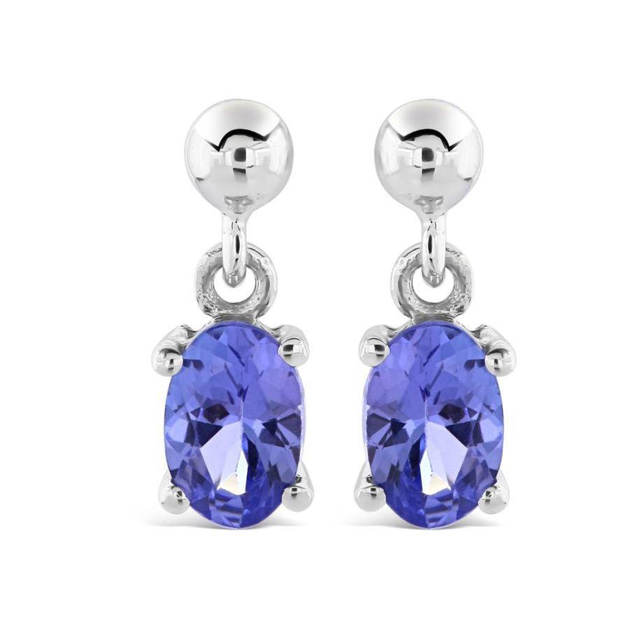 Dipples-9ct White Gold Oval Cut Tanzanite Drop Earrings-Dipples Jewellers