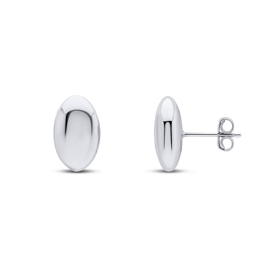 Dipples-9ct White Gold Oval Domed Stud Earrings-Dipples Jewellers