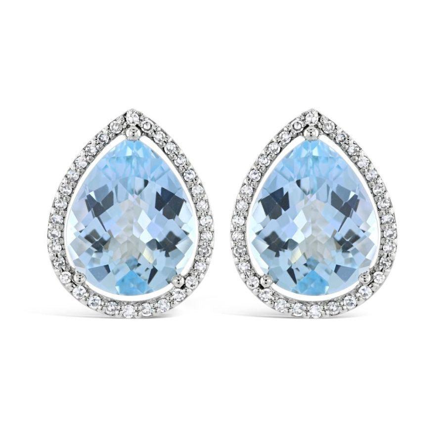 Dipples-9ct White Gold Pear Cut Blue Topaz & Diamond Stud Earrings-Dipples Jewellers
