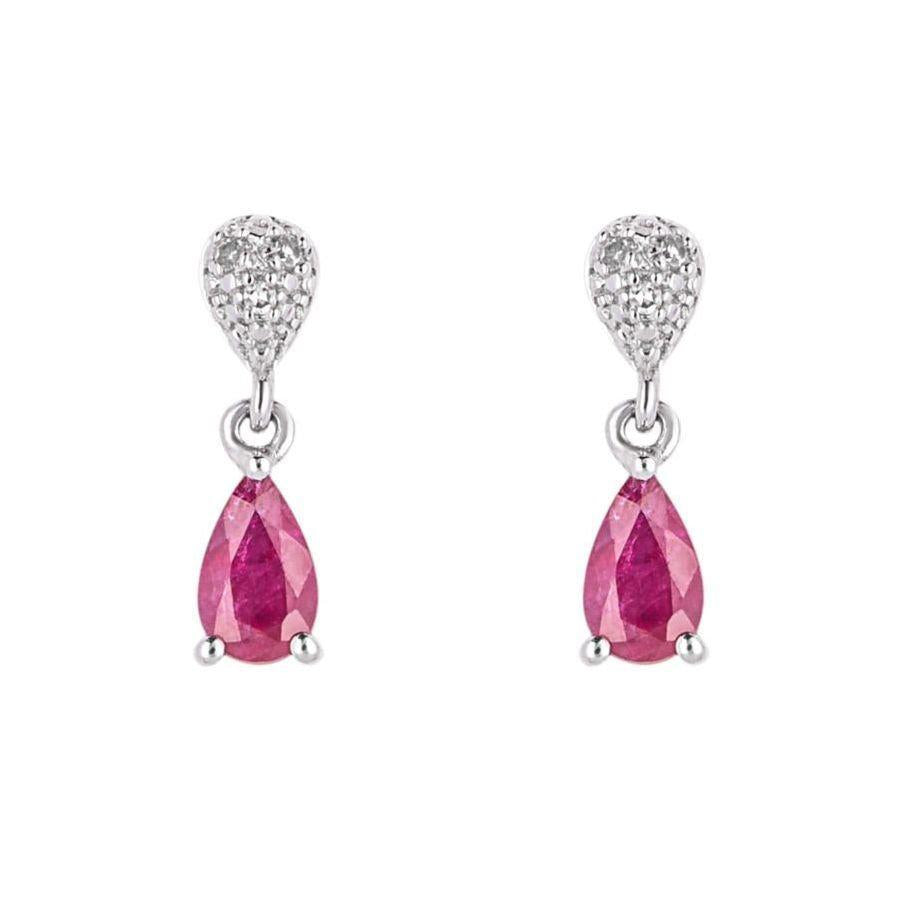 Dipples-9ct White Gold Pear-Shaped Ruby & Diamond Drop Earrings-Dipples Jewellers