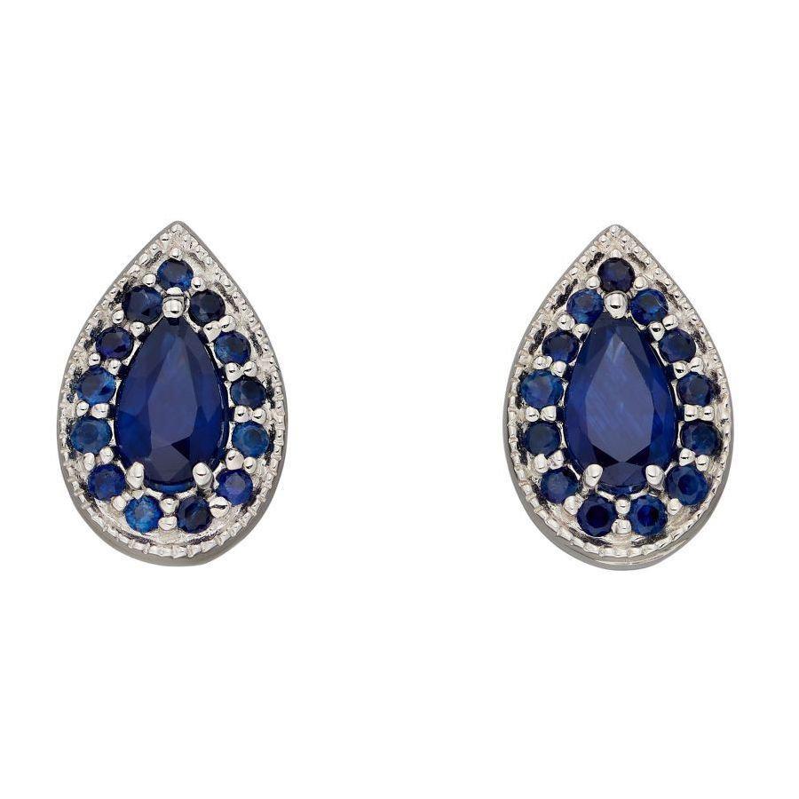 Dipples-9ct White Gold Pear-Shaped Sapphire Cluster Stud Earrings-Dipples Jewellers