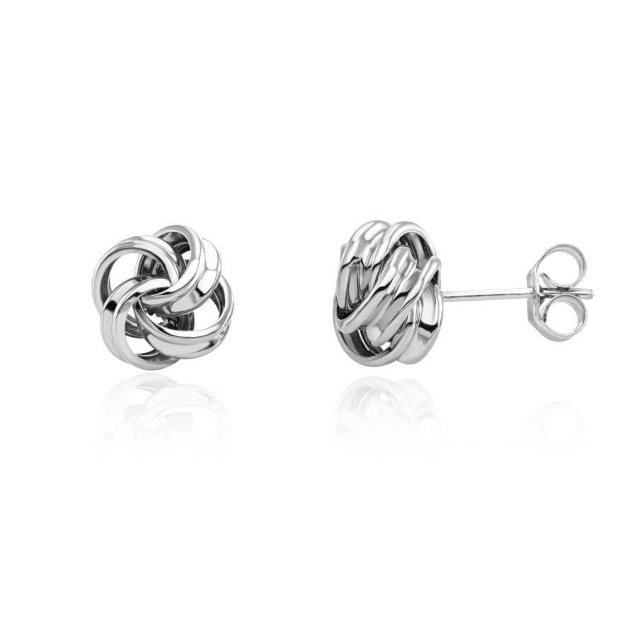 Dipples-9ct White Gold Polished Knot Stud Earrings-Dipples Jewellers