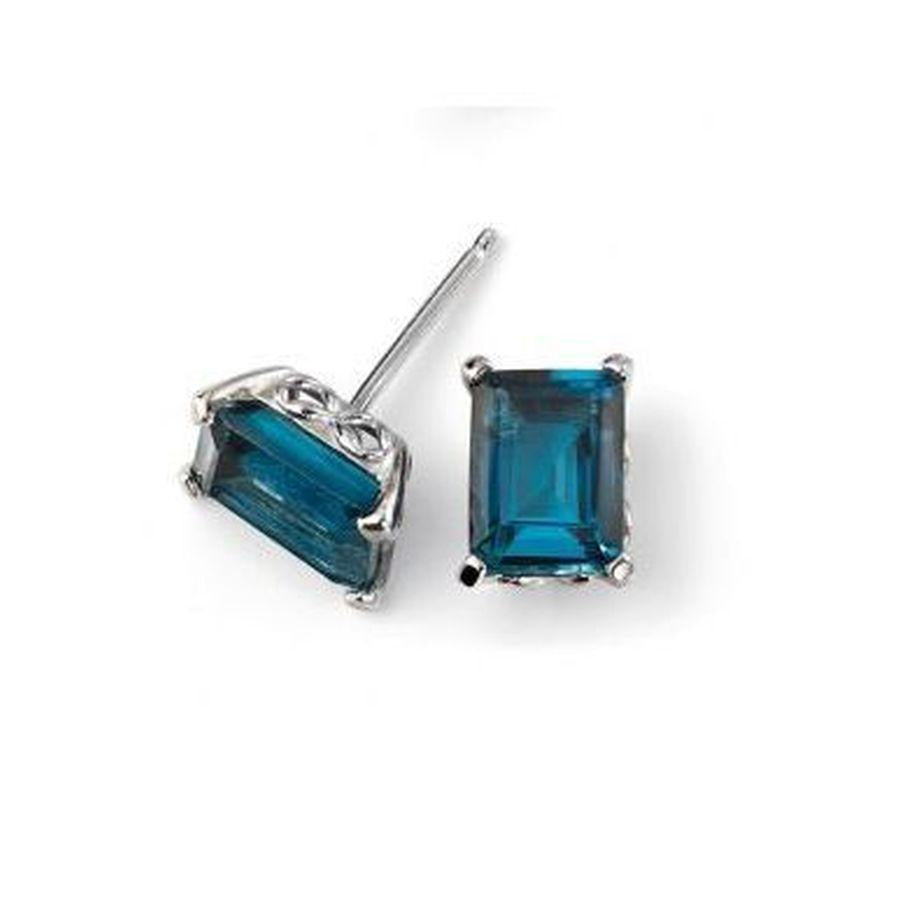 Dipples-9ct White Gold Rectangular Cut London Blue Topaz Stud Earrings-Dipples Jewellers