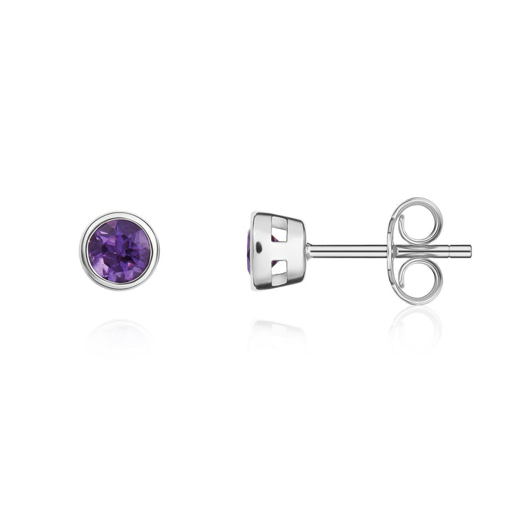 Dipples-9ct white gold round amethyst set stud earrings-Dipples Jewellers