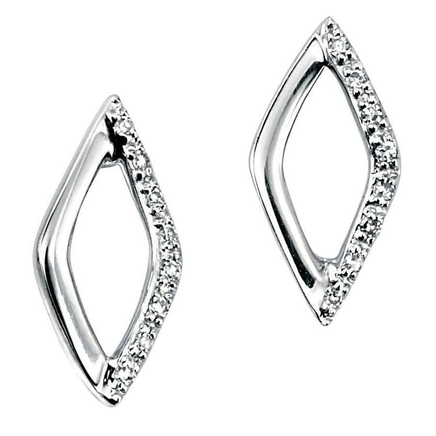 Dipples-9ct White Gold Round Brilliant Cut Diamond Set Marquise Shaped Stud Earrings-Dipples Jewellers