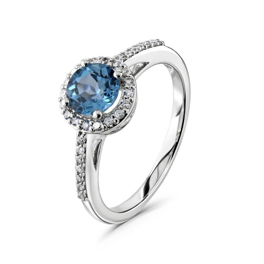 Dipples-9ct White Gold Round Cut Blue Topaz & Diamond Halo Cluster Ring with Diamond Shoulders-Dipples Jewellers