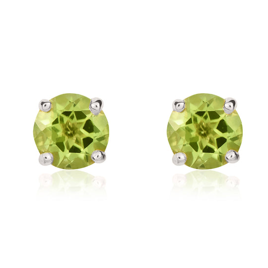 Dipples-9ct White Gold Round Peridot Claw Stud Earrings 5mm-Dipples Jewellers