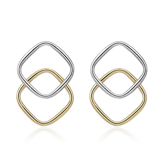 Dipples-9ct White & Yellow Gold Overlapped Cushion Stud Earrings-Dipples Jewellers