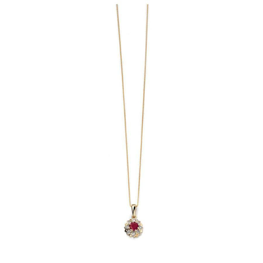 Dipples-9ct Yellow Gold 4dia & Ruby + Chn-Dipples Jewellers